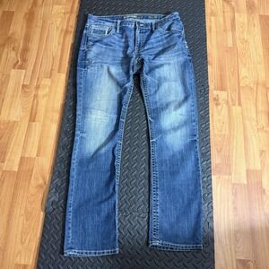 BKE Jeans Derek Straight Leg Men Size 34 X 34 Faded Buttonfly Thick Stitch